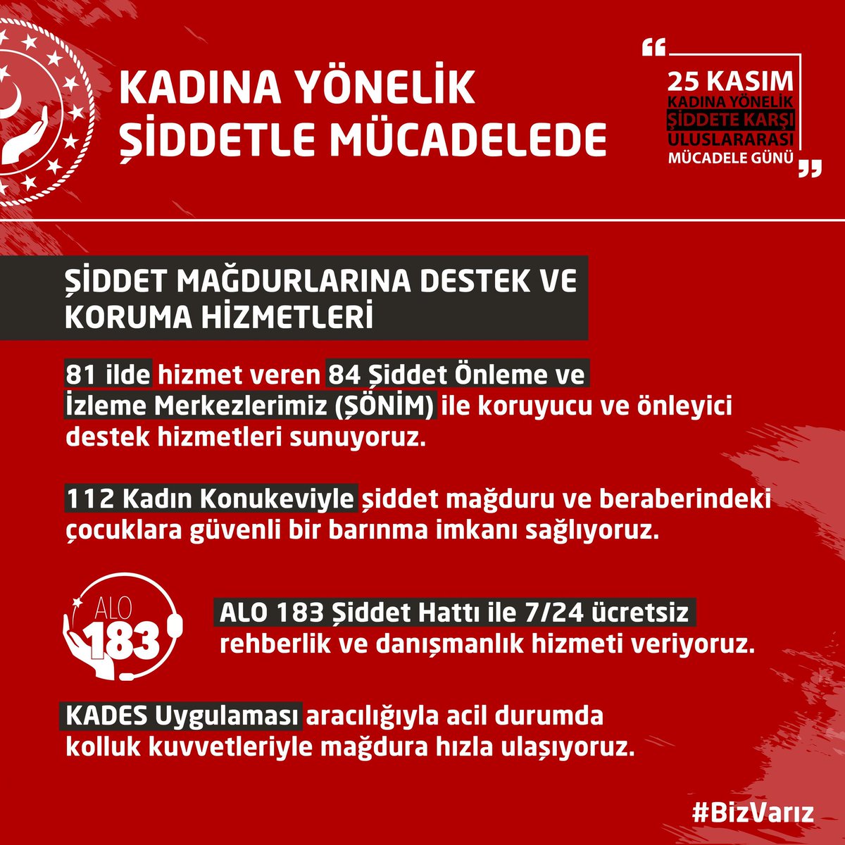 AkKadinCide's tweet photo. Bugün “25 Kasım Kadına Yönelik Şiddete Karşı Mücadele Günü”

22 yıldır kadına yönelik şiddetle mücadelede kararlı adımlar attık; Anayasa’dan TCK’ya,İş Kanunu’ndan sosyal politikalara kadar düzenlemeleri hayata geçirdik.
#Kararlıyız 
#BizVarız https://t.co/1JTknRTaHw