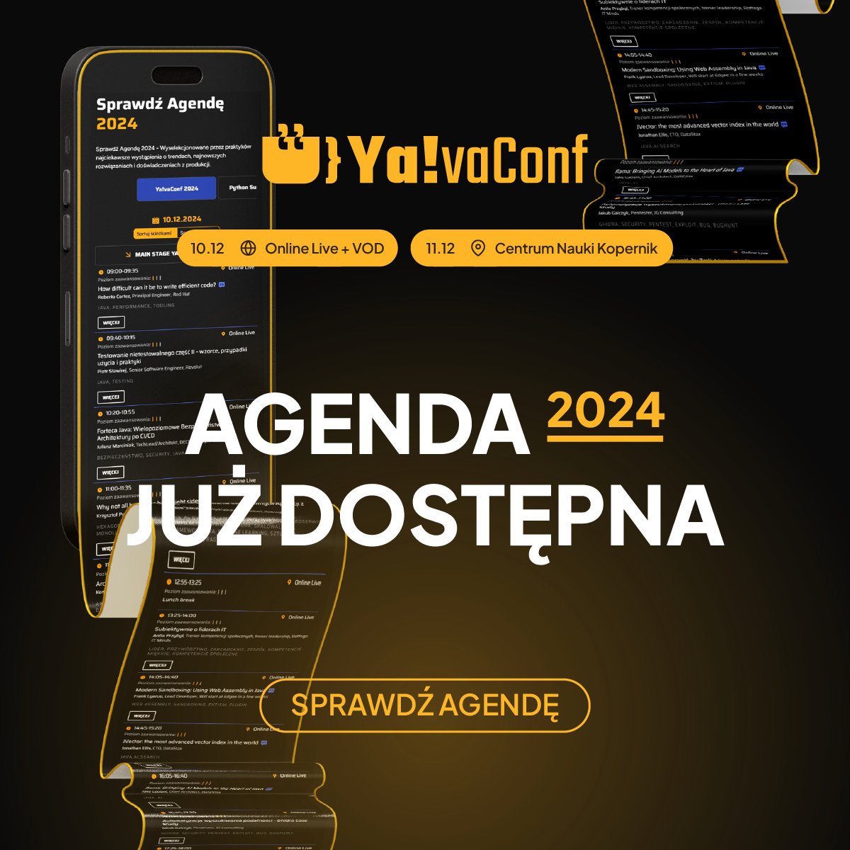 Sprawdź Agendę #YavaConf 2024, która jest już dostępna na naszej stronie! Wybierz interesujące Cię wystąpienia i zarezerwuj miejsce, zanim zrobią to inni.

&gt; yavaconf.com