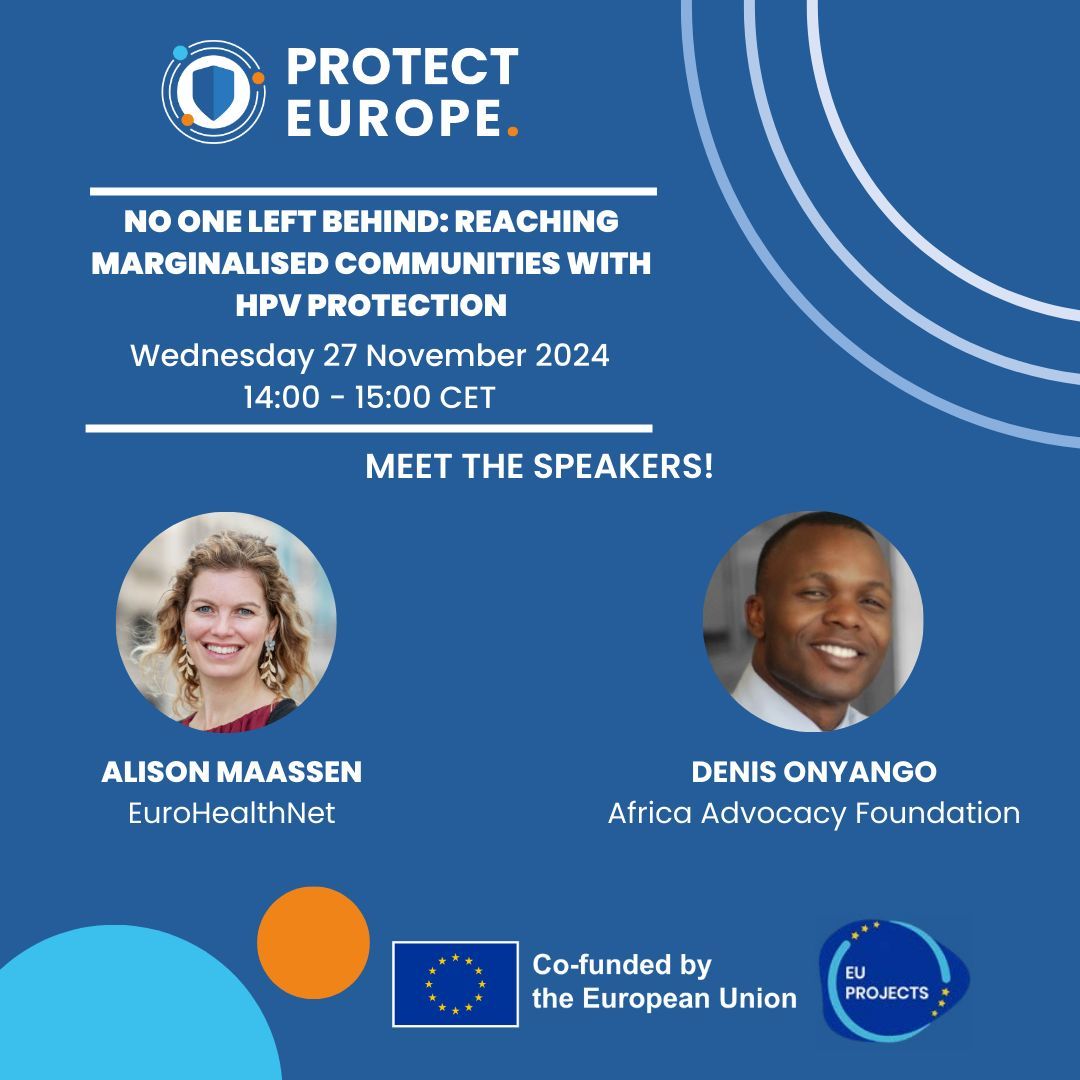 EuropeanCancer's tweet photo. Meet the speakers for our final #PROTECTEUROPE Masterclass on reaching marginalised groups in HPV vaccination!
Join us as these experts share strategies to boost HPV vaccination rates among at-risk communities:
🌟 @AlisonMaassen, Programme Manager at EuroHealthNet
🌟 @ondeni, Programmes Director at Africa Advocacy Foundation
📅 When: 27 November 2024, 14:00 to 15:00 CET
📍 Where: Online
Learn how to overcome barriers, build trust, and implement culturally sensitive outreach programs to protect everyone from HPV-related cancers, no matter their background.
🔗 Full details and registration: https://t.co/bU7Xq0sPIv
#UnitedInProtection #HPVelimination #EU4Health