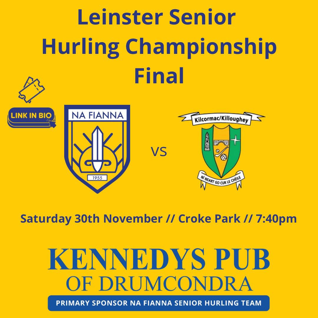 clgNaFianna's tweet photo. Ticket link is now live for our @officialleinstergaa Hurling Championship Final against Kilcormac-Killoughey next Saturday in Croke Park. Link is in bio.

Details to follow 👀 on our plans for the day, but it’s gonna be a big one!

#nafiannaabú💙💛 https://t.co/Nkl2LSLSvr
