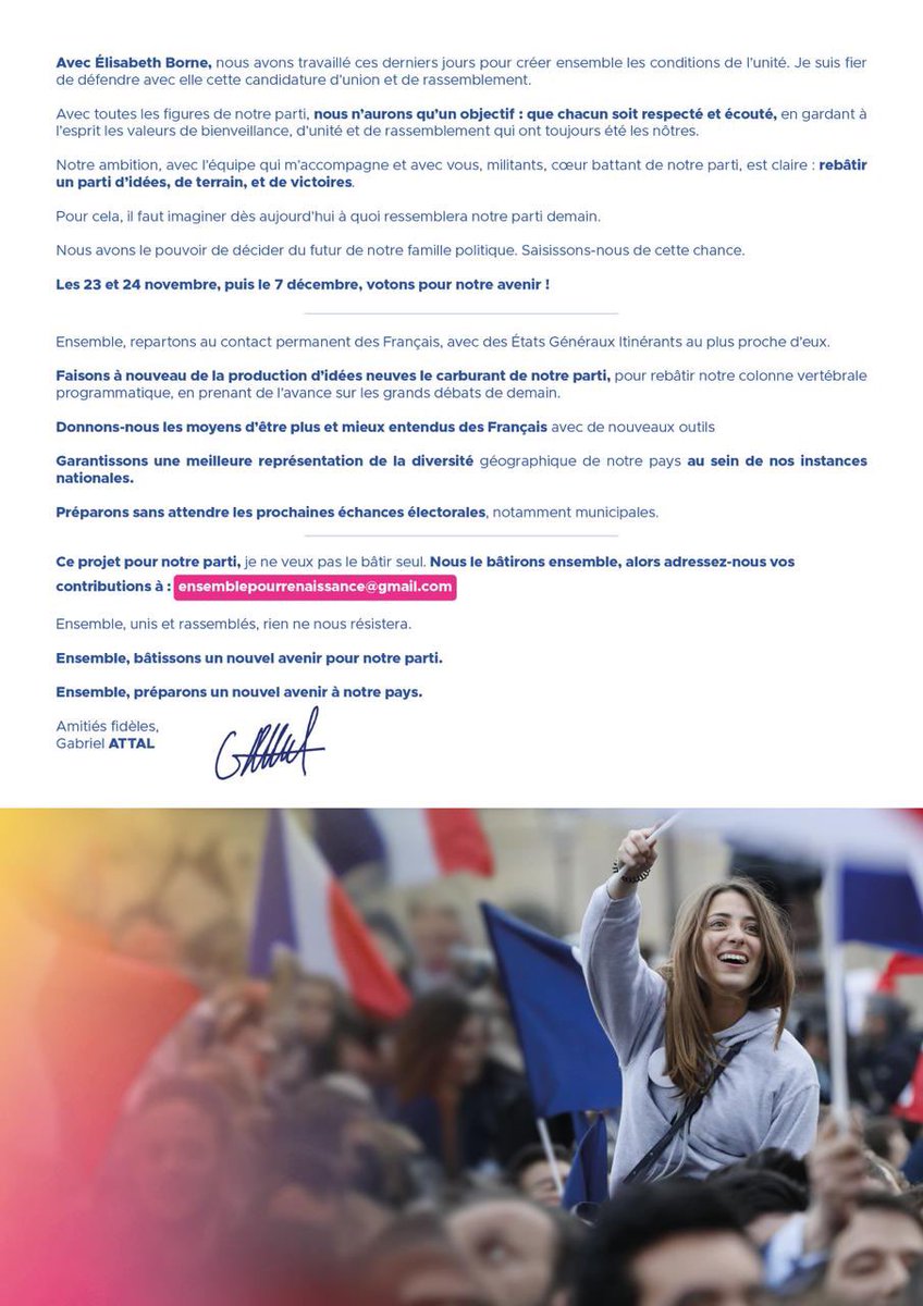 Un grand 👏 à <a href="/GabrielAttal/">Gabriel Attal</a> et aux 149 conseillers nationaux <a href="/Renaissance/">Renaissance</a> élus ce 23/11
Un 👏 spécial à mes (ex) collègues référents <a href="/mireille_faton/">Mireille Faton</a> <a href="/MohamadParis20/">Mohamad L Gassama🇲🇫🇪🇺</a> @Isabeau1804 <a href="/OPonsoye/">Olivier Ponsoye</a> <a href="/AmauryHoymans/">Amaury Hoymans</a> 
Continuons à développer un parti progressiste, porteur d’idées et d’action