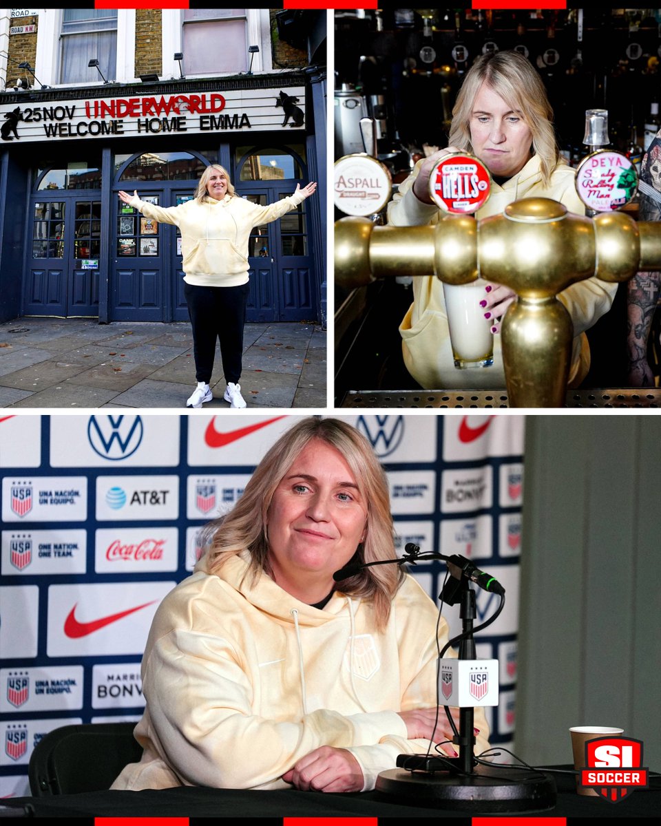si_soccer's tweet photo. Emma Hayes held her homecoming press conference for the USWNT at a pub in Camden 🍻

One of a kind!!! 👏❤️ https://t.co/jVICBfWBpy