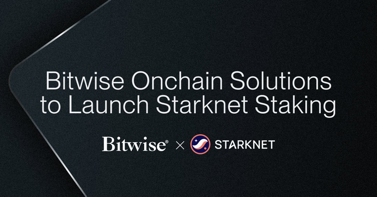 Tomorrow, Starknet will become the first Ethereum L2 to enable staking for its native token (STRK), taking a big step towards further decentralization.

That’s why we're especially excited to announce that Bitwise Onchain Solutions will support STRK staking from Day 1. Once