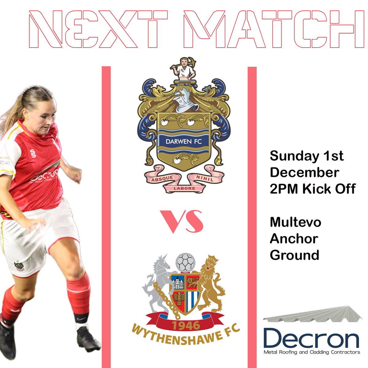This Sunday we welcome <a href="/WythenshaweFCW/">Wythenshawe FC Women</a> to the <a href="/Multevo/">Multevo</a> Anchor Ground in a top of the table clash. 1st v 2nd were the winner will remain or go top. Come on down to support your Salmonesses in what will be the battle of the season. 
<a href="/TheNWWRFL/">NWWRFL (Unofficial)</a> 

#OneClub 🇦🇹