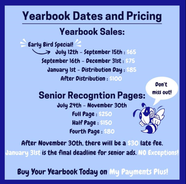 AynorHighSchool's tweet photo. SENIOR YEARBOOK PAGES - DEADLINE APPROACHING | Senior pages for the 2025 yearbook are available for purchase &amp; customization at https://t.co/JV0LXxZ2IB. See the pricing details and deadlines below. Got Questions? Contact yearbook advisor, Ms. Gore, mgore001@horrycountyschools.net https://t.co/c1StQz2OqV