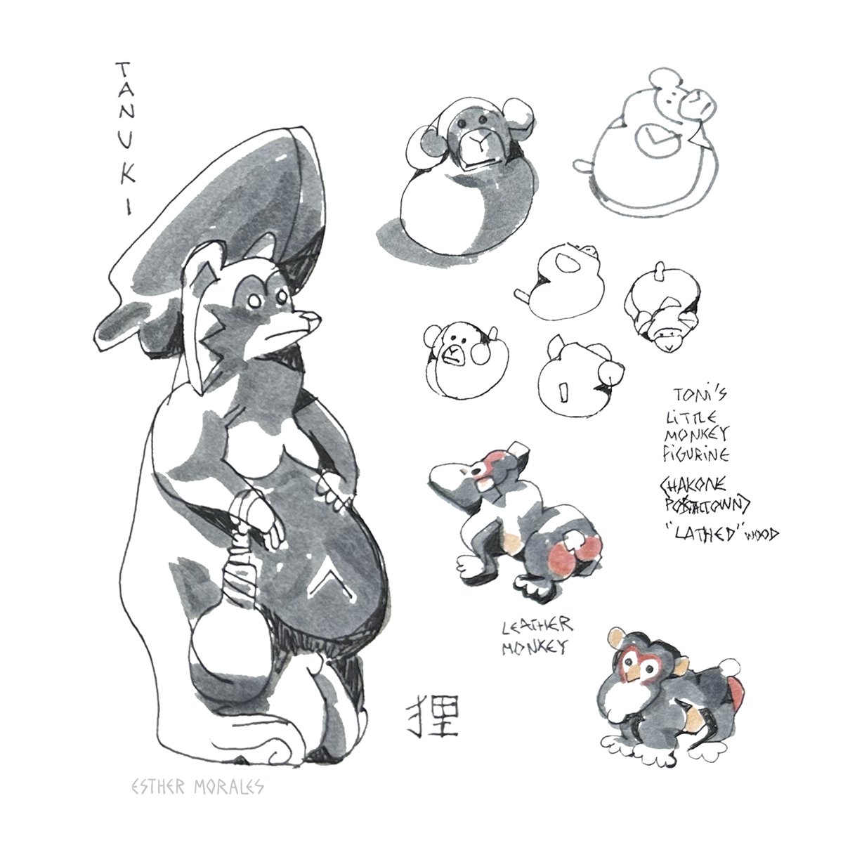 EstherMononoke's tweet photo. During my time in Japan I encountered so many creatures in the form of toys, charms, sculptures, keychains... I needed to capture all these little treasures in my sketchbook. Here's are a few! :3 https://t.co/R6wCQ1Igeb