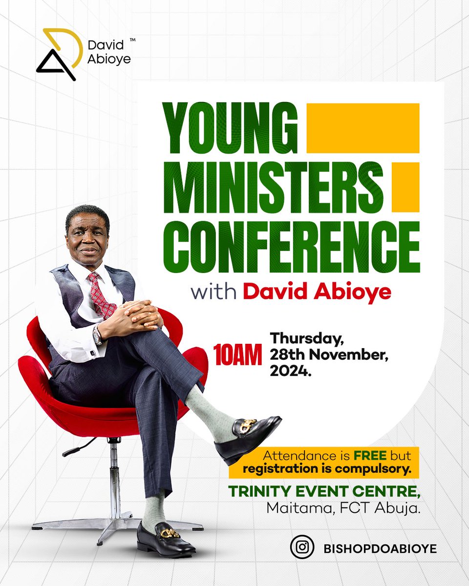 BishopDOAbioye's tweet photo. Step into a space of growth and empowerment at the Young Ministers Conference with David Abioye. It's a gathering designed to inspire, equip, and ignite your journey in ministry.

Register now: 
https://t.co/y60dMNcJUn

#BishopDavidAbioye #YoungMistersConference #YMC24 https://t.co/55YkhNDxEM