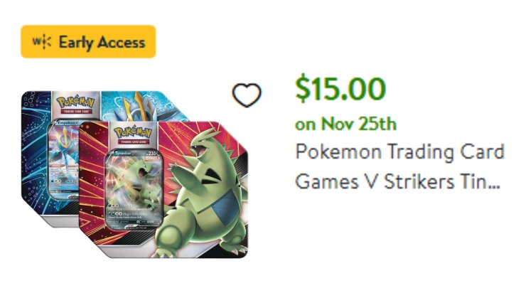 $15 V Strikers Tins at Walmart Drop Today for Black Friday at 12PM ET! Tyranitar: https://t.co/K2K5K5NxKc Empoleon: https://t.co/3YMBk1VKhG 50% Off Walmart+ Early Access: https://t.co/HR7d1rBzUh Goes live for non-early access at 5PM $15 V Strikers Tins at Walmart Drop Today for Black Friday at 12PM ET! Tyranitar: https://t.co/K2K5K5NxKc Empoleon: https://t.co/3YMBk1VKhG 50% Off Walmart+ Early Access: https://t.co/HR7d1rBzUh Goes live for non-early access at 5PM
