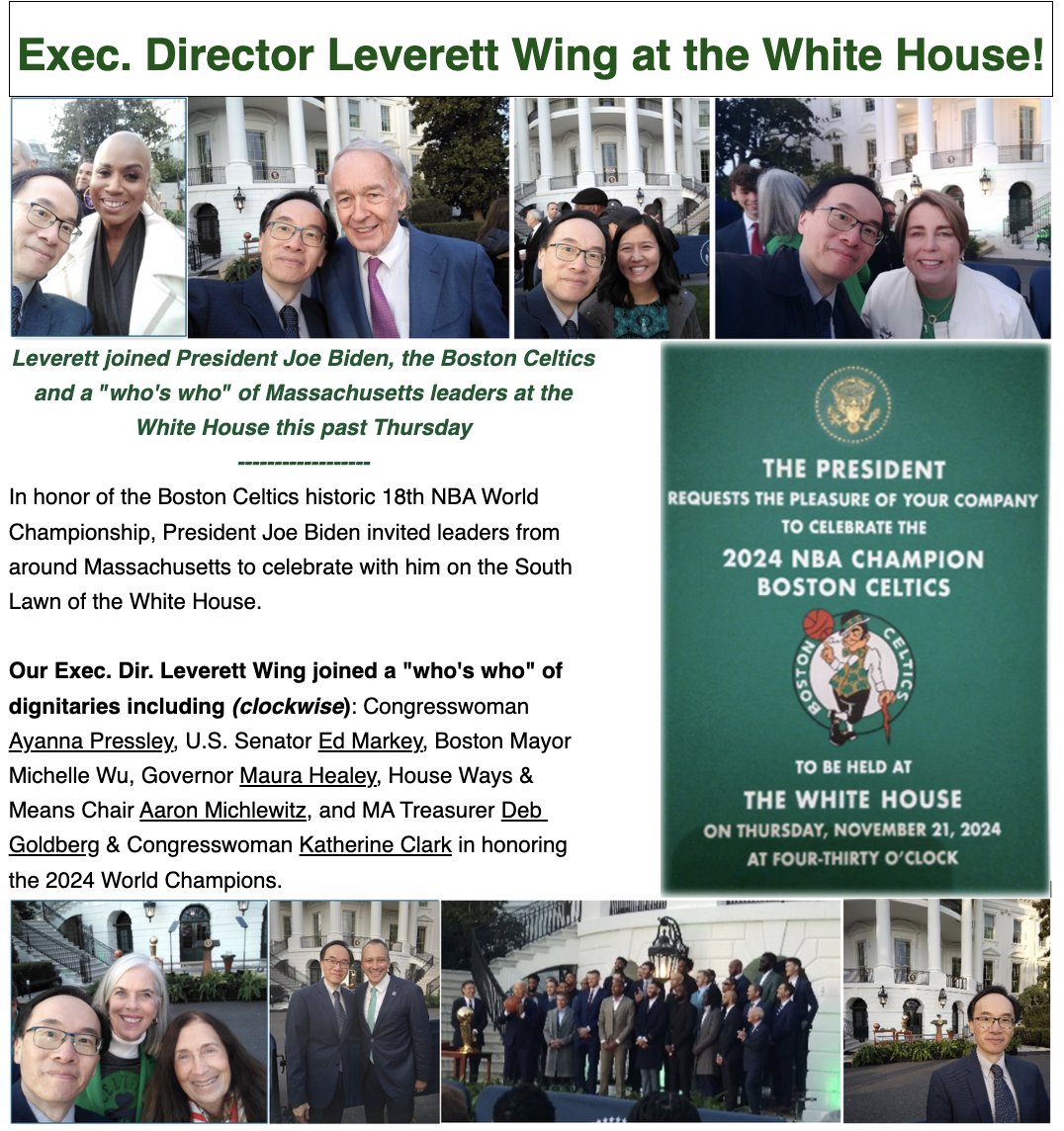 A historic moment for Boston and beyond! Our Exec. Dir. Leverett Wing was proud to join a distinguished group of dignitaries, including Congresswoman Ayanna Pressley, Senator Ed Markey, Mayor Michelle Wu, Governor Maura Healey, and others, in honoring the 2024 World Champions!