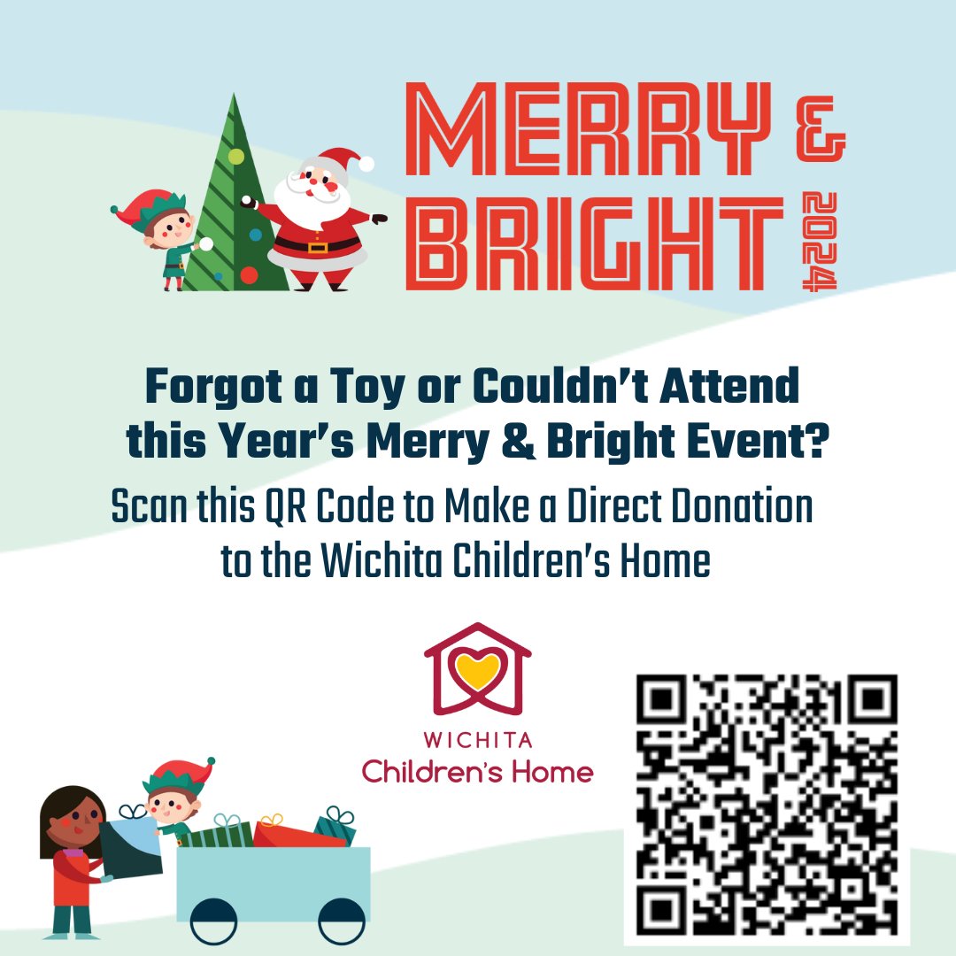 Forgot a toy for Merry &amp; Bright? Or perhaps couldn't attend? Scan the QR code or click the link below to make a direct donation to the <a href="/WichitaChildren/">Wichita Children's Home</a>: bit.ly/3AdhfJl