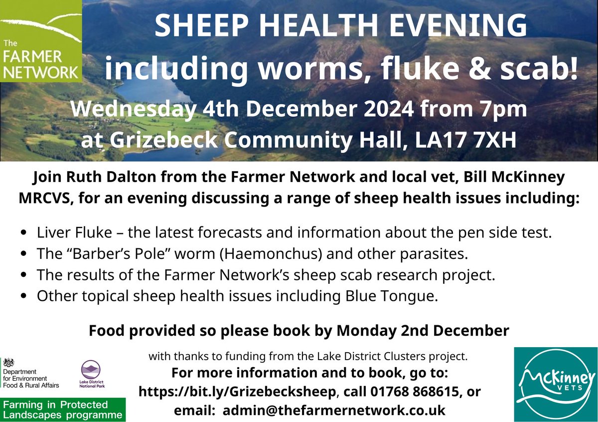 The Farmer Network have organised two sheep health meetings as part of our Lake District Farm Cluster Project. Book before the 29th of November to secure your place.