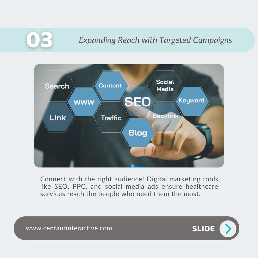 CentaurIntractv's tweet photo. Digital marketing is reshaping healthcare! Boost patient awareness, build trust, and enhance experiences with innovative solutions.  
sales@centaurinteractive.com 
https://t.co/j3DRjG05s6#DigitalMarketingInHealthcare #HealthcareInnovation https://t.co/YLAQ57qKX1