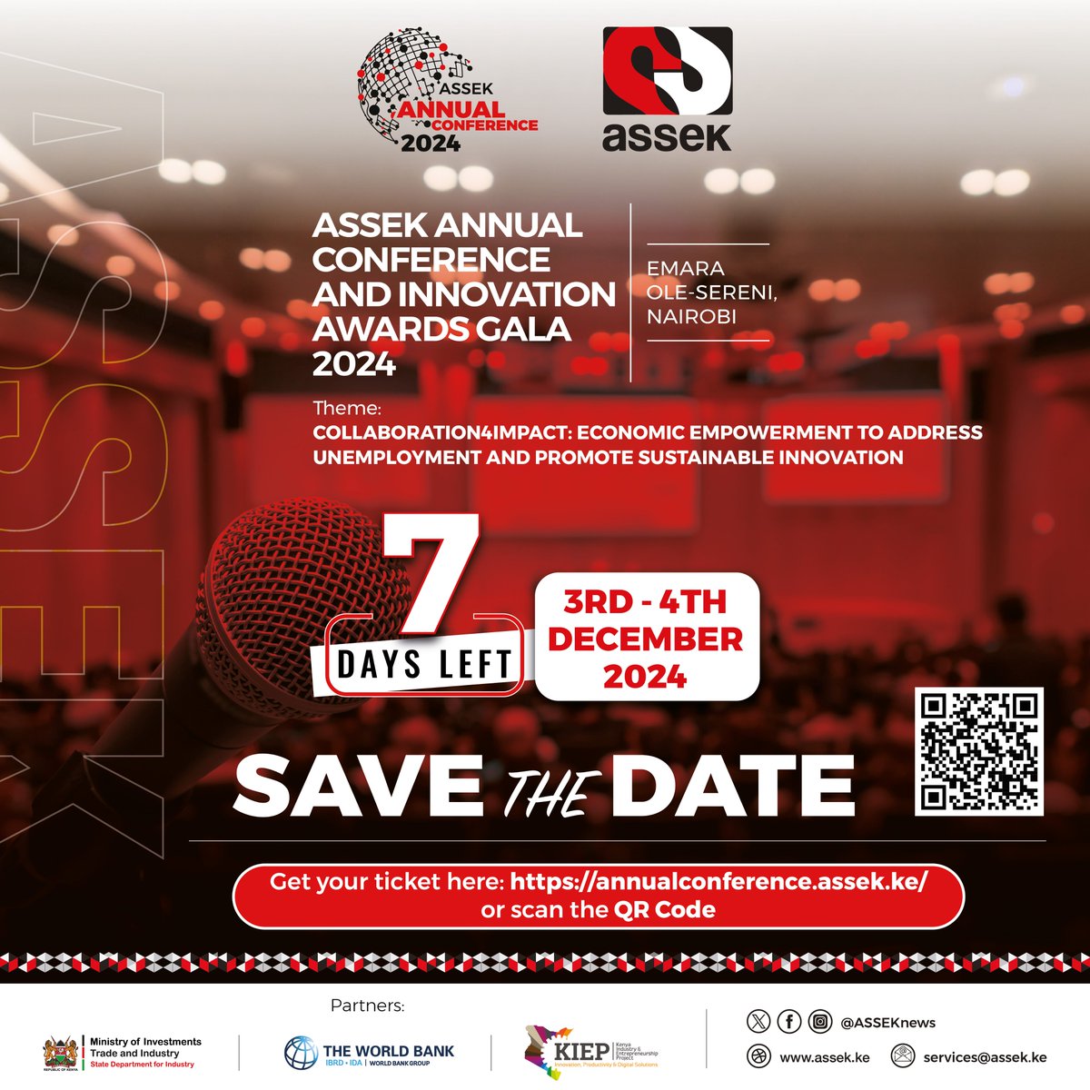 ASSEKnews's tweet photo. Hurry, 7 days to go!
Kenya’s entrepreneurial ecosystem is growing rapidly, but growth comes with its challenges. The ASSEK Conference is where solutions are born. Be the changemaker that we need!
Register now: https://t.co/HpI5rtIv3V
#AAC2024 #Collaboration4Impact https://t.co/Lzga8NN79i