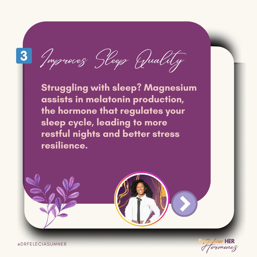 "Feeling stressed? 😩 Magnesium could be your best ally! It calms nerves, boosts mood, improves sleep, eases muscle tension, &amp; balances cortisol. 🌱 Add leafy greens, nuts, or a supplement for natural stress relief. Your mind &amp; body will thank you! 💪 #StressRelief #Magnesium"