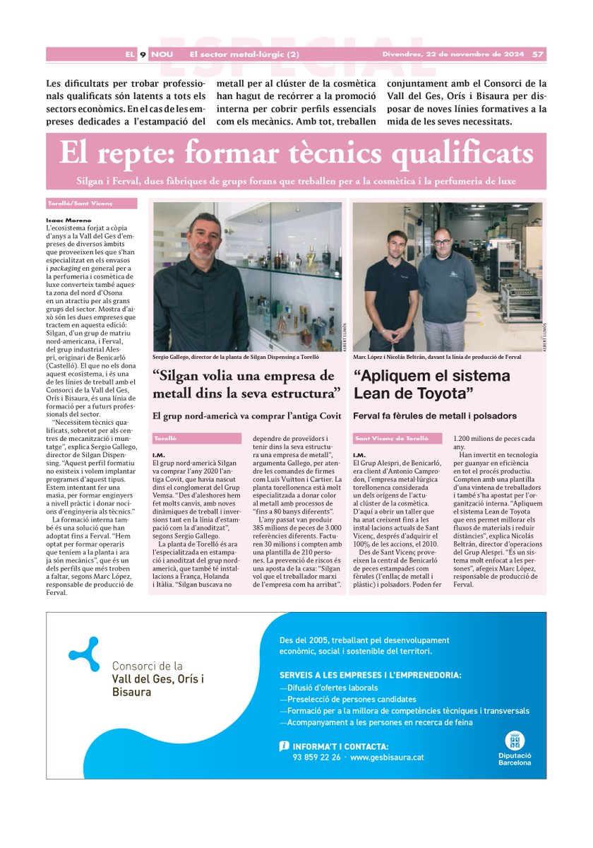 Coneix empreses del sector metal·lúrgic de la Vall del Ges, Orís i Bisaura. Cada mes El 9 Nou