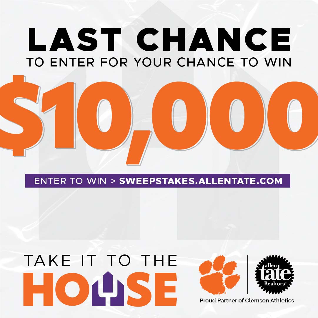 If @clemsonfb returns the first kickoff of either half for a touchdown during their game this weekend, one lucky fan will win $10,000! 🤑🙌 Register for a chance to win before it’s too late!

#ClemsonTigers#allentate#sweepstakes#clemsonfootball#deathvalley#clemsonsc