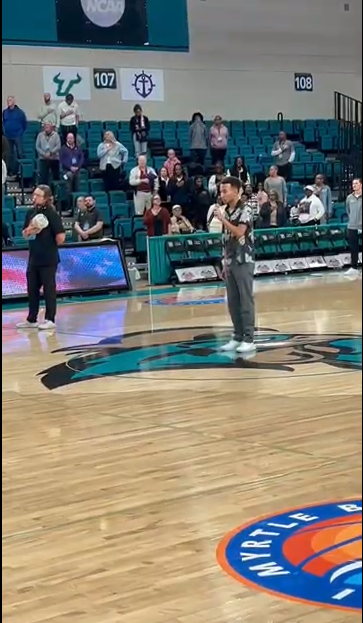 AynorHighSchool's tweet photo. AYNOR HIGH HAS GOT TALENT | Two Aynor High School students represented the Blue Jackets at the ESPN Basketball Tournament at Coastal Carolina University this past week. Senior Kaleigh Williams and Junior Amare Teel each sang the National Anthem at two seperate games. #GoBigBlue https://t.co/kimlvwg87O