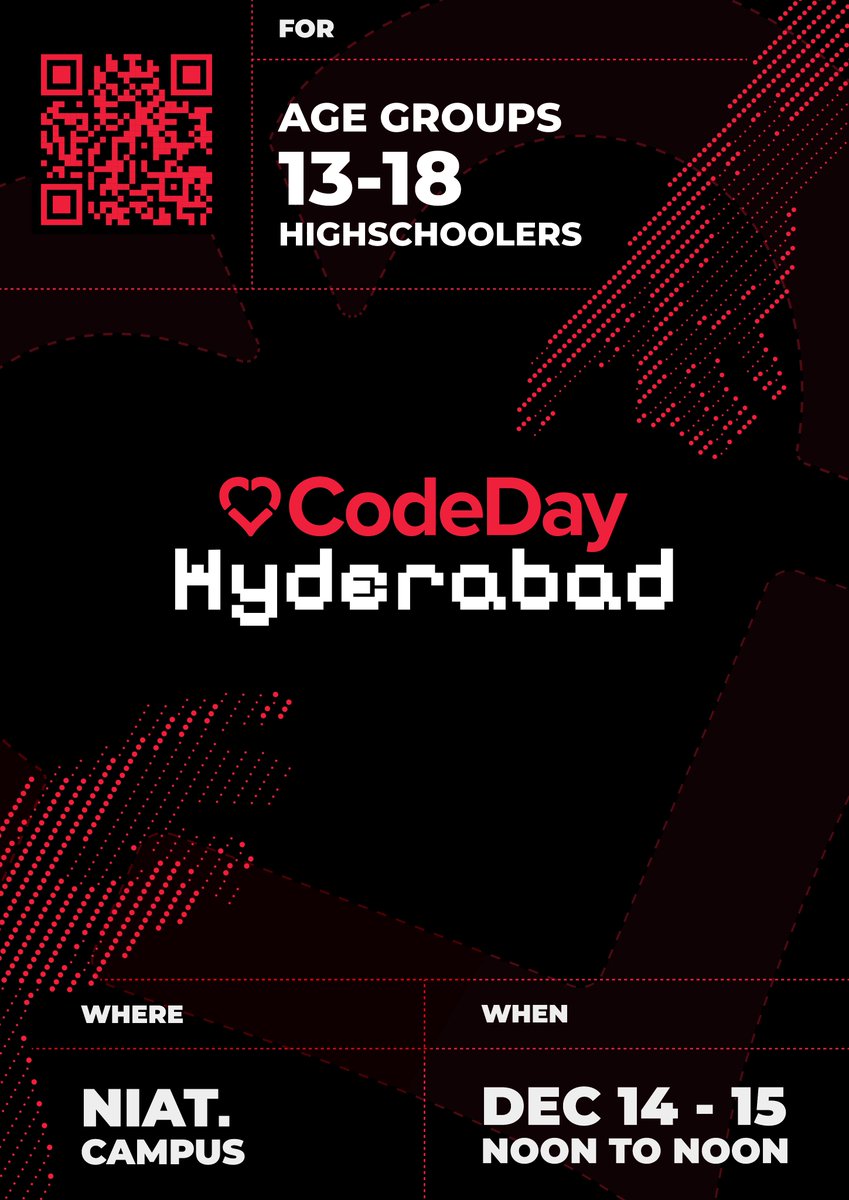 one of the coolest posters i designed for code day hyd.

if you are a highschooler or know someone who might be interested in code or craft in general do register.

the event is super beginner friendly.

to register you can use the promo code SOCIALS25 at cdhyd.xyz