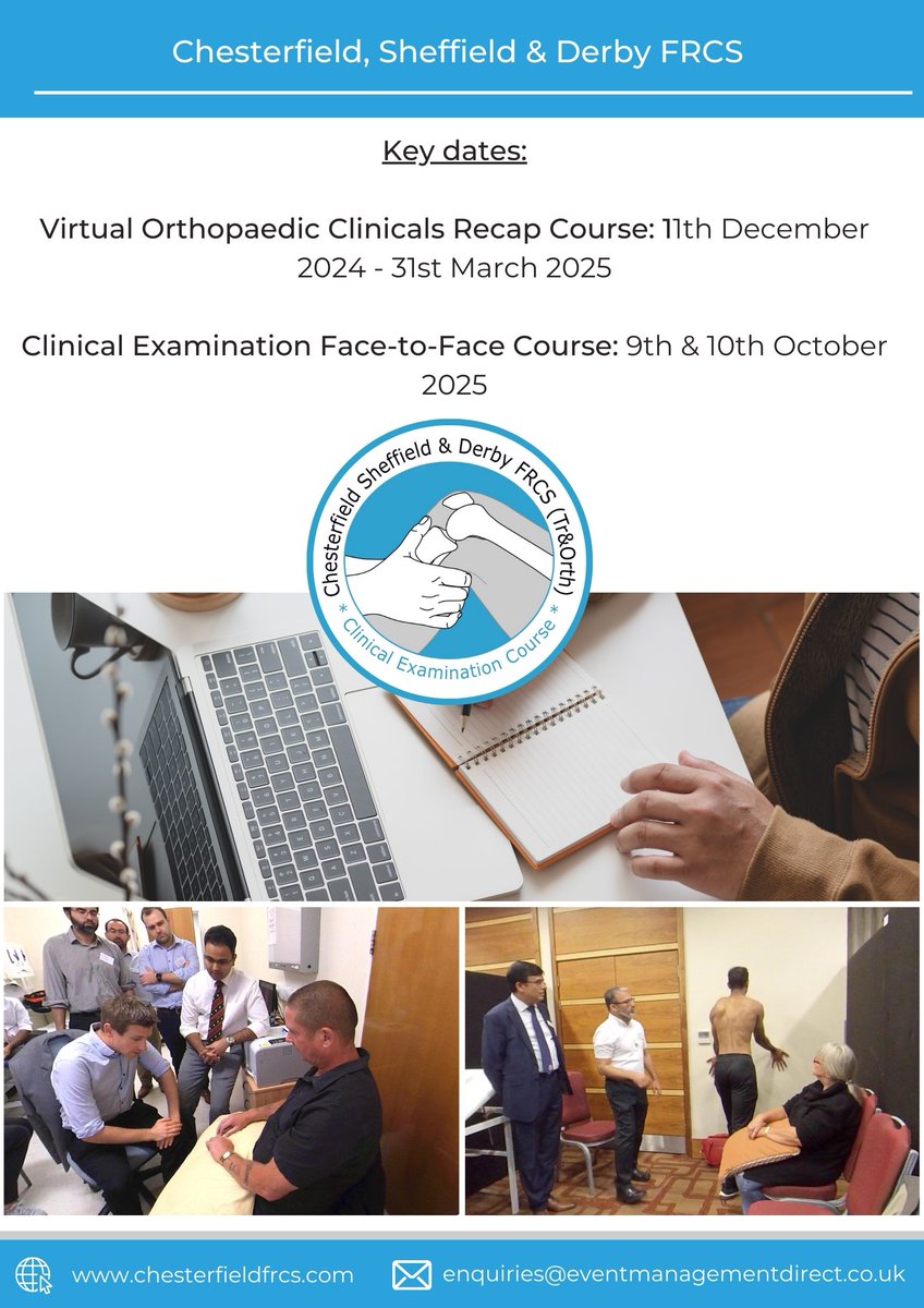 Key dates:

Virtual Orthopaedic Clinicals Recap Course: 11th December 2024 - 31st March 2025

Clinical Examination Face-to-Face Course: 9th &amp; 10th October 2025

Registration for Recap Course coming soon...