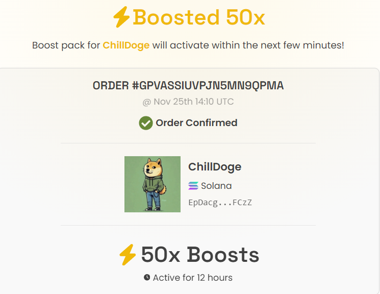 ChillDogeXSol's tweet photo. ⚡ Boosted 50x ChillDoge on DEX Screener!
https://t.co/1bJbOXSvn6 https://t.co/iFZy4tPGdw