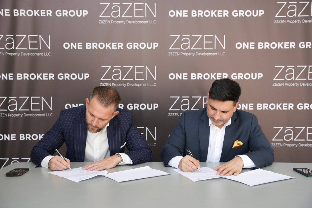 onebrokergroup's tweet photo. Breaking News!

One Broker Group signs its third exclusive project with ZāZEN Properties. Our Managing Director, Craig English, and the COO of ZāZEN Properties, Madhav Dhar, signed the agreement today, marking a significant milestone in our collaboration. https://t.co/zNVQcJY1pw