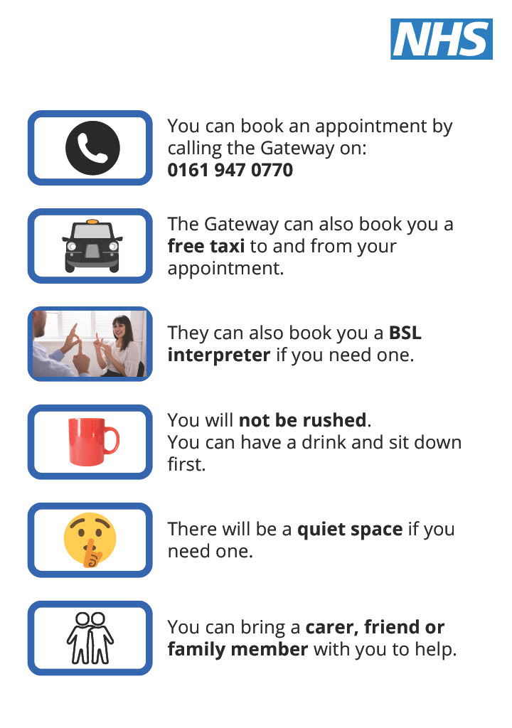GM Winter Vaccinations Team are holding CALM clinics, These clinics offer longer appointment times and a supportive environment for people with Learning Disabilities and Severe Mental Illness, aged 18+ years, to have their Covid and Flu vaccinations.