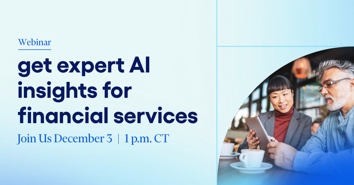 JH_Fintech's tweet photo. New to AI? Join our 12/3 webinar with Charlie Wright for expert insights on using #AIinFinancialServices. 

Save your spot now! https://t.co/H9lo2ARBXj

#ArtificaialIntelligence https://t.co/UxLtLtsE8q