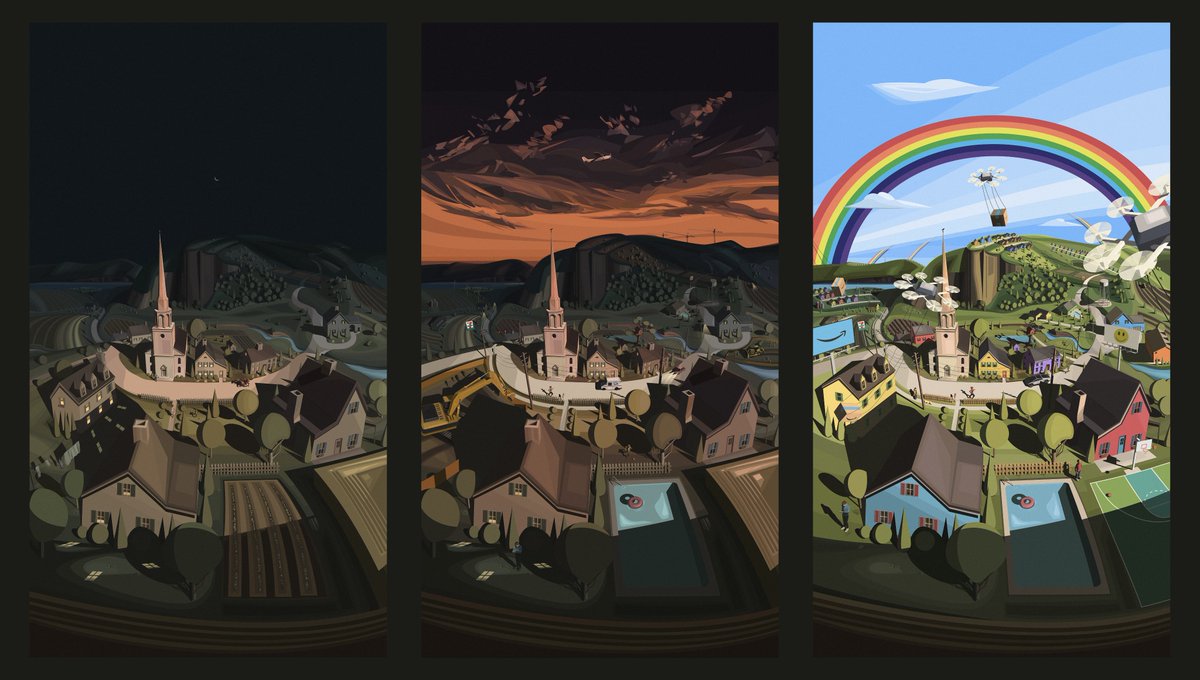 The "Progress" Triptych.

An extrapolation of "The Midnight Ride of Paul Revere" by Grant Wood in portrait. These 3 pieces will be combined into one token for the upcoming release with <a href="/ColonnaContempo/">Colonna Contemporary</a> &amp; <a href="/MakersPlace/">MakersPlace 🔳</a>. Enjoy!

Description + all individual pieces in the 🧵 below.