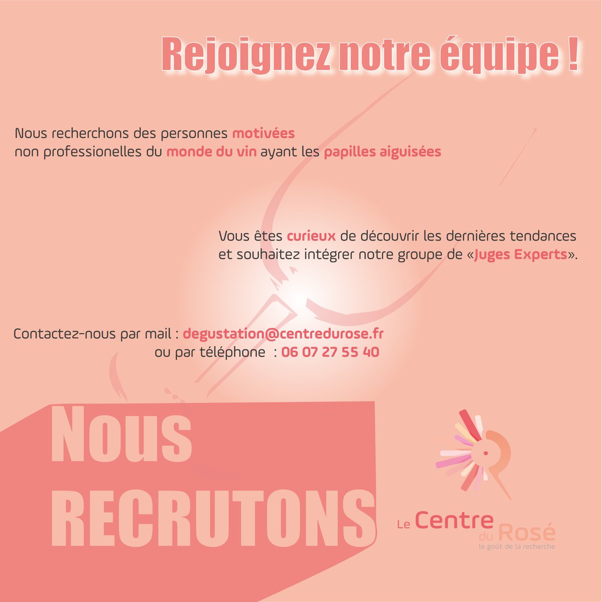 Le Centre du Rosé recrute des personnes pour intégrer le groupe de juges experts (œnophiles et non professionnels du monde du vin).

Conditions et inscriptions : docs.google.com/forms/d/e/1FAI…