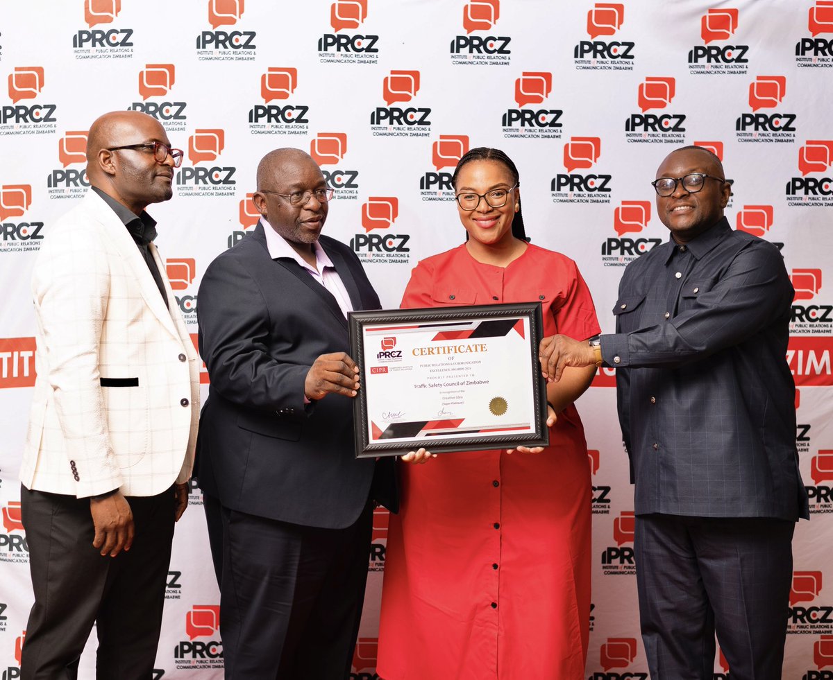 tscz1's tweet photo. Traffic Safety Council of Zimbabwe scooped an Award, under Creative Idea category, at the recently held Public Relations and Communications Awards 2024. Many Thanks to @IPRCZ  for the recognition.

Congratulations To Us!! https://t.co/HzwLtUk2tS