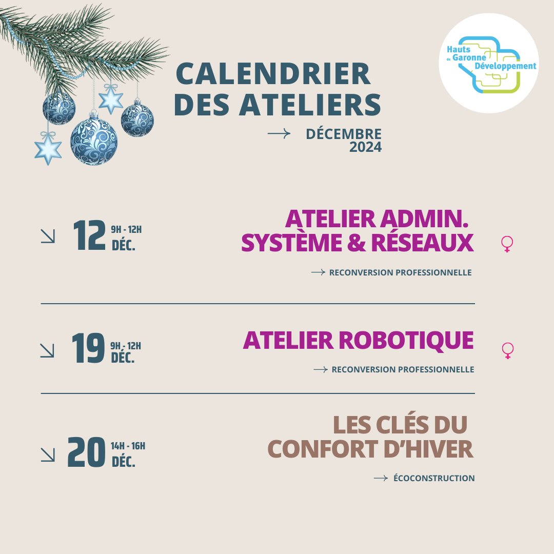 hdgdev's tweet image. 𝗛𝗲𝗹𝗹𝗼 𝗗𝗲𝗰𝗲𝗺𝗯𝗲𝗿 ! ❄️

Retrouvez nos activités du mois juste ici : ateliers entrepreneuriat &amp;amp; écoconstruction, initiations au code, Apéro des Entrepreneurs...

👉 Pour vous inscrire :  hdgdev.com

#entrepreneuriat #entreprendre #mixité #écoconstruction