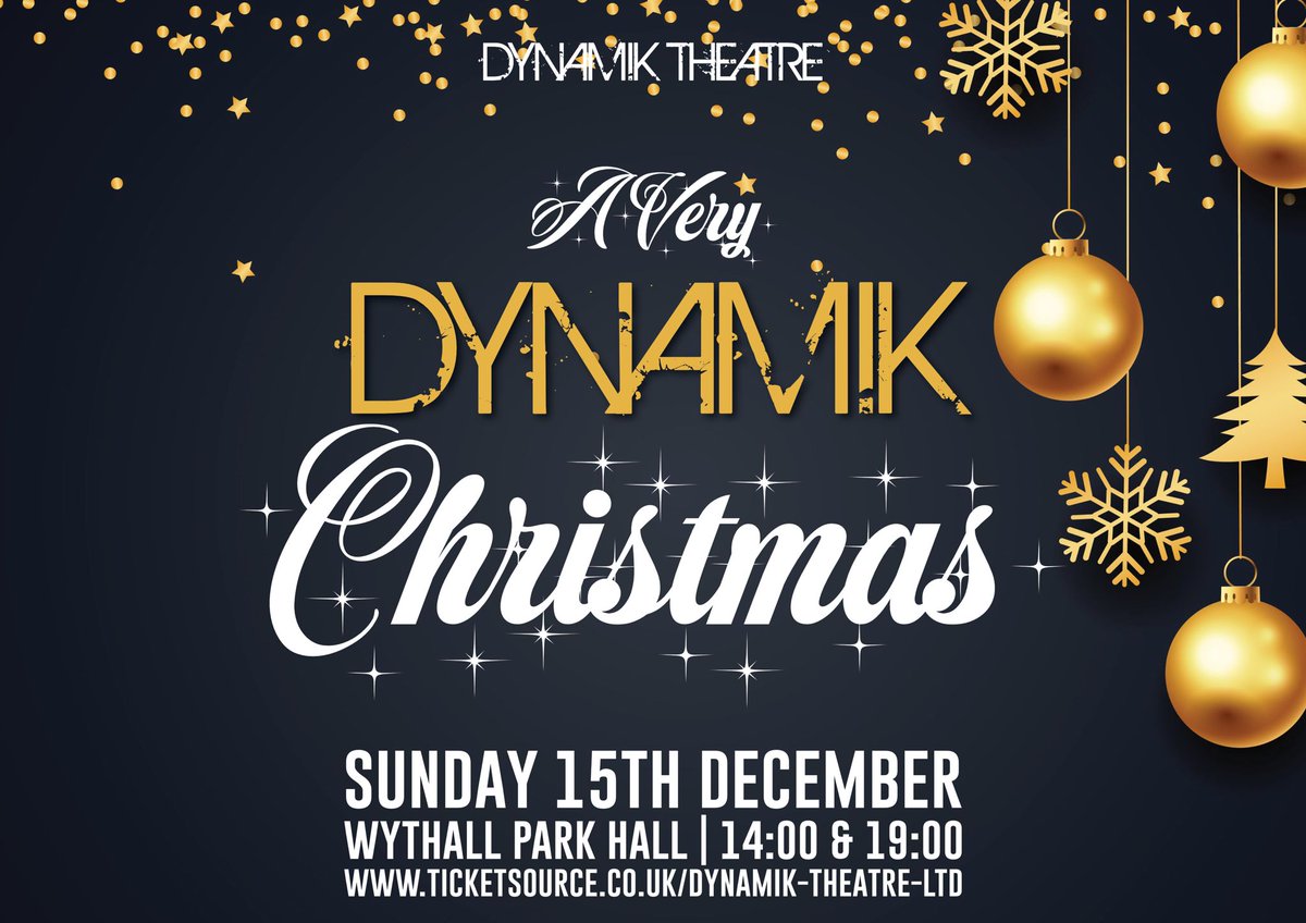 Dynamik Theatre and Dynamik Youth share the stage for our annual Christmas concert. Featuring all of your favourite Christmas classics! 🎄🎅❄️

📆 Sunday 15th December 2024
⏰️ 2pm &amp; 7pm
📍 Wythall Park Hall, B47 6LZ
💵 £9 - £12

TICKETS ON SALE NOW! 🎟
ticketsource.co.uk/whats-on/birmi…