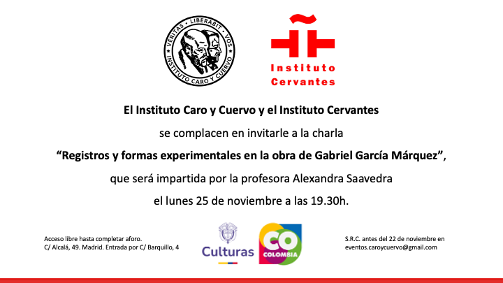 Esta tarde, a las 19:30 en el Instituto Cervantes (sede Madrid), asistiremos a la conferencia de nuestra profesora Alexandra Saavedra (<a href="/AlejaSaa/">Alexandra Saavedra G</a> ). ¡Estáis invitados/as!