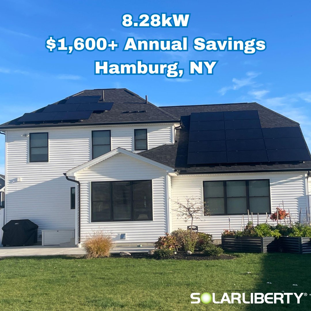 SolarLiberty's tweet photo. This beautiful Hamburg home just went solar
with #SolarLiberty! And they'll be saving over $1,600
annually because of it 😎 #Solar #GoSolar
#ResidentialSolar https://t.co/XBe8zuDP3t