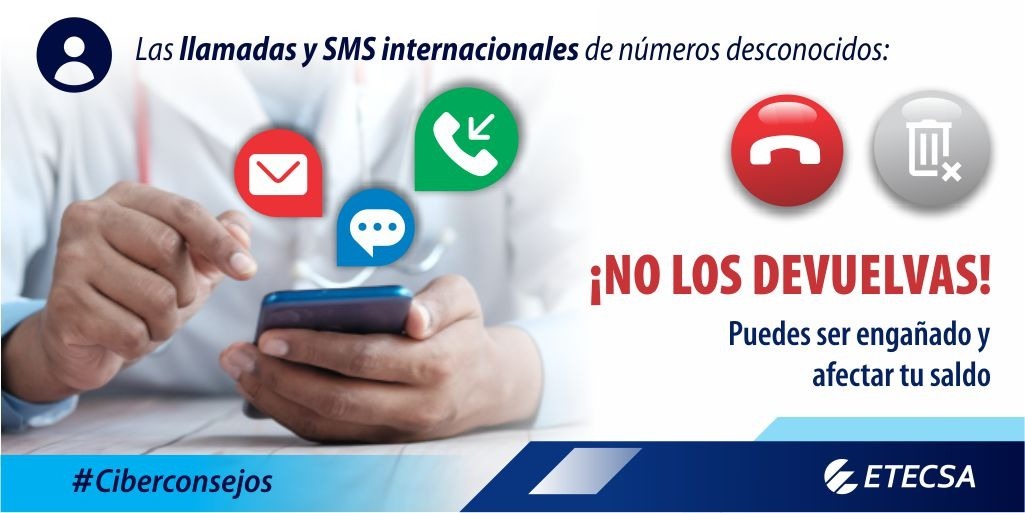 ETECSA_Cuba's tweet image. Evita este tipo de trampas 🙅♀️
Los estafadores pueden llegar a ti a través de 📲 llamadas o SMS desde números #⃣ internacionales desconocidos, ¡no contestes!
#Ciberconsejos
#CiberseguridadParaTodos 🇨🇺