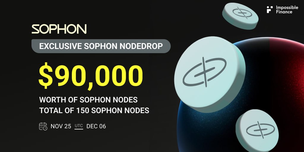 Time for the grand reveal!
Impossible x Sophon = Free Nodes!

We are thrilled to announce the ImpossibleFi x Sophon NodeDrop, where we’re giving away 150 FREE <a href="/sophon/">sophon</a> nodes valued at around $90,000! This initiative aims to reward our most active IF users while also welcoming new