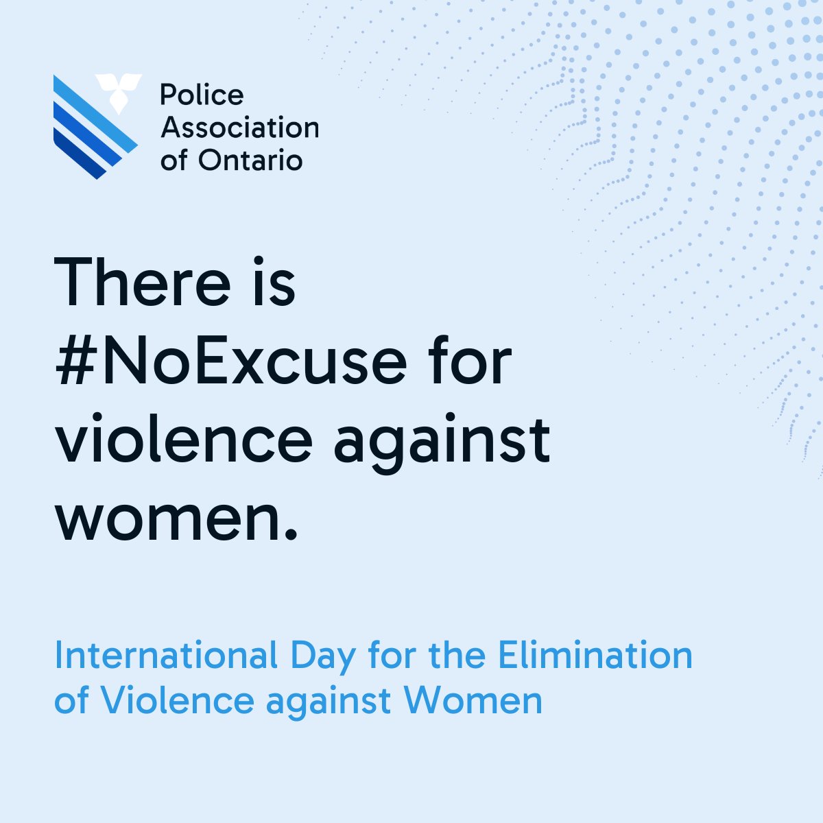PoliceAssocON's tweet photo. A woman was intentionally killed by a partner or family member every 10 minutes in 2023. In Canada, from 2011 to 2021, 1,125 women and girls lost their lives to gender-related homicide—94% at the hands of a partner or family member. 

There is #NoExcuse for violence against women.

Today, on the International Day for the Elimination of Violence against Women, we stand with survivors and those around the world as we unite to end violence against women. #IDEVAW