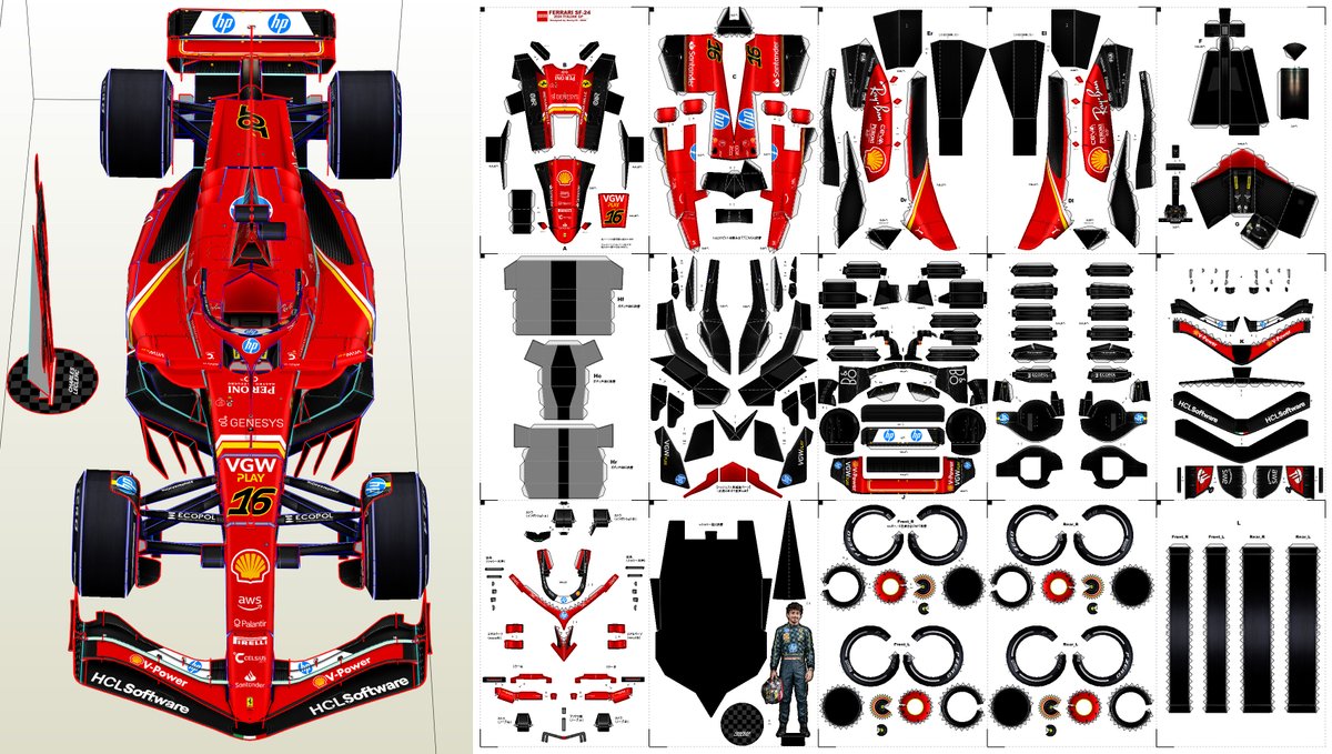Paper Craft 1:12 Ferrari SF-24 Italian GP 2024 展開図データを