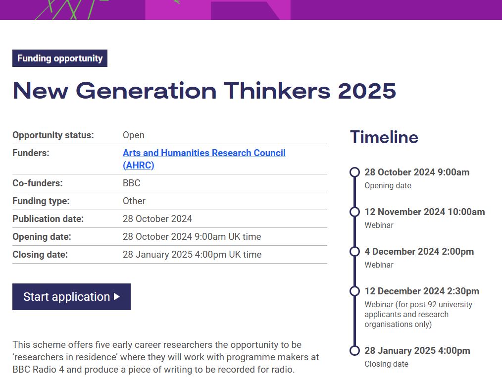 Applying for New Generation Thinkers 2025?
 
Our upcoming webinar for applicants and research organisations from post-92 universities will provide more information and a Q&amp;A session.

🗓️ 12 Dec 2024

Registration link in the additional info section:
orlo.uk/hfXr6