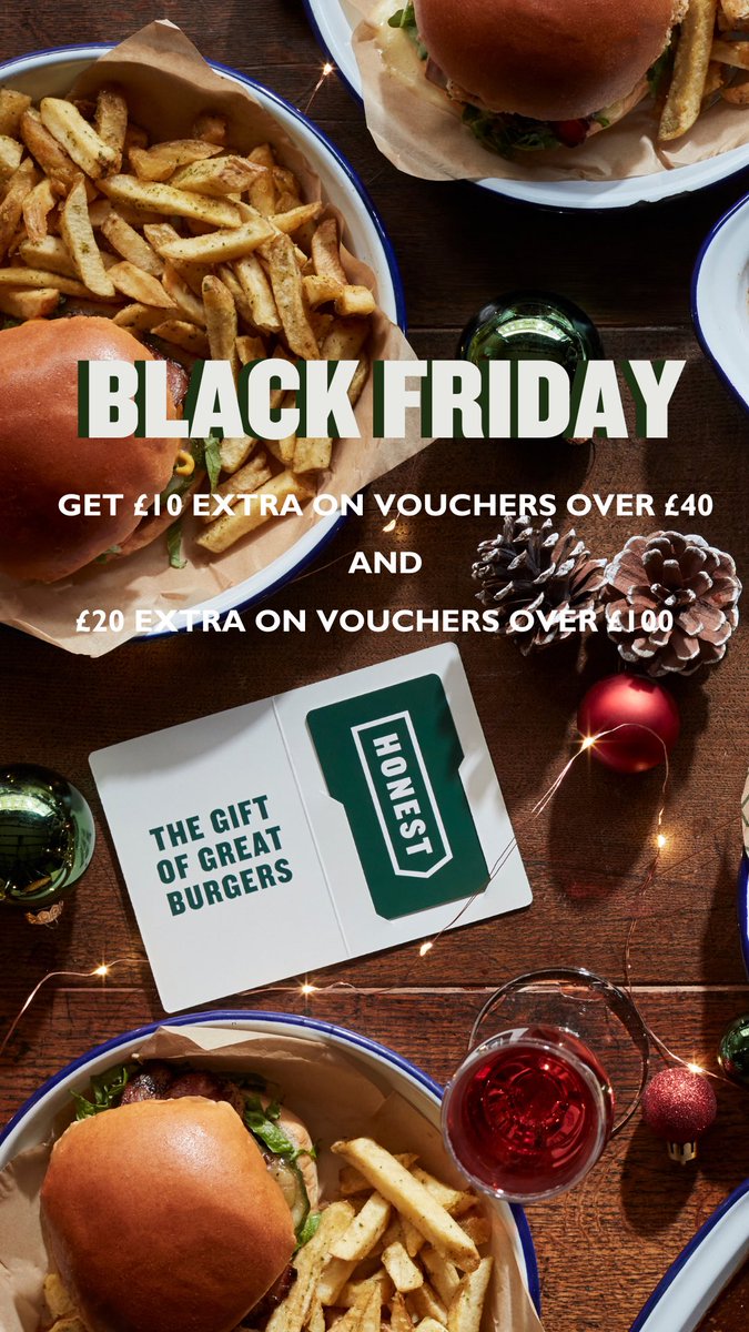 Get £10 extra on vouchers over £40, and £20 extra over £100 this Black Friday - available until 02 December. Link in bio. 💚🎅🏼 shop.honestburgers.co.uk/collection/bla…
