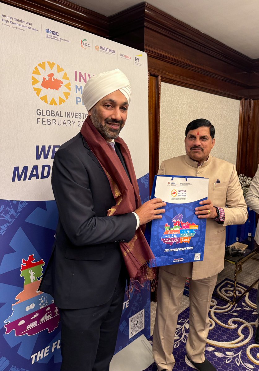 Very pleased to meet the <a href="/CMMadhyaPradesh/">Chief Minister, MP</a> &amp; his team in London to hear about both the technology ecosystem that is developing in MP &amp; the large network universities that are providing a pipeline of talent for the state, and businesses locally &amp; international <a href="/_DigitalIndia/">Digital India</a>