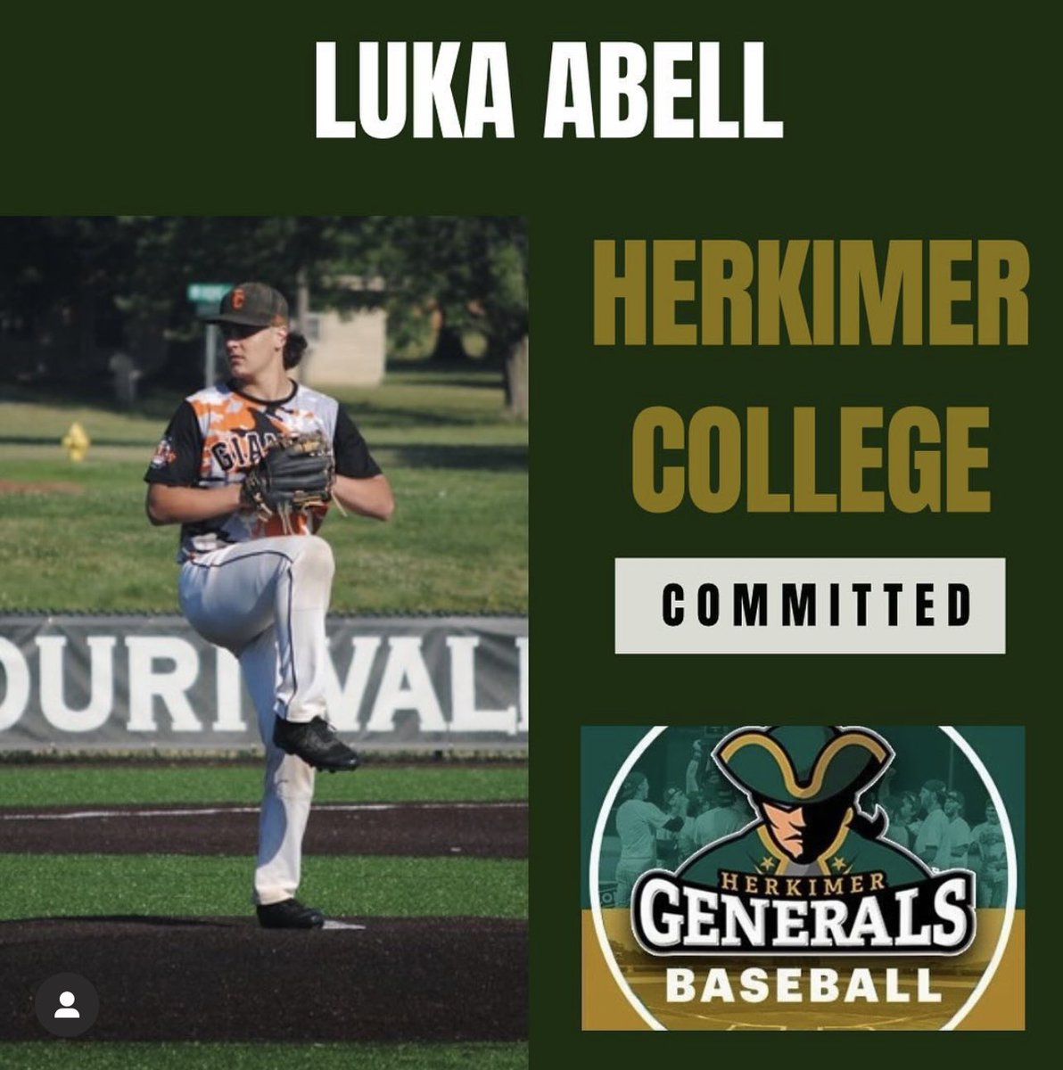 Luka Abell from the <a href="/tricitygiants/">Tri-City Giants</a> commits to Herkimer college <a href="/Herk_Baseball/">Herkimer College Baseball</a> <a href="/Potterl3/">Lane Potter</a>