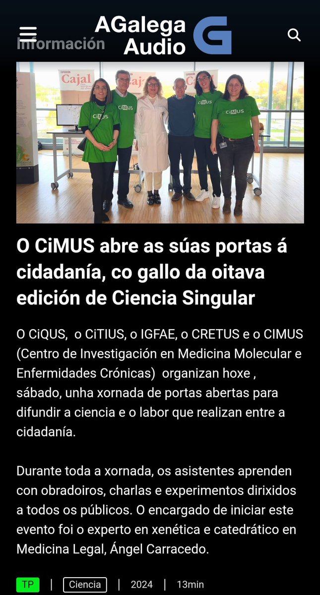 CiMUS (@cimususc) on Twitter photo Grazas ao <a href="/GxDRadioGalega/">Galicia por Diante RG</a> pola cobertura de <a href="/cienciasingular/">Ciencia Singular</a> 💚
📻🎧Escoitade aquí ⏯️agalegaaudio.gal/videos/detail/…
#cienciasingular8 <a href="/EduXunta/">EduXunta</a> #RedeCIGUS #FondosEuropeos Grazas ao <a href="/GxDRadioGalega/">Galicia por Diante RG</a> pola cobertura de <a href="/cienciasingular/">Ciencia Singular</a> 💚
📻🎧Escoitade aquí ⏯️agalegaaudio.gal/videos/detail/…
#cienciasingular8 <a href="/EduXunta/">EduXunta</a> #RedeCIGUS #FondosEuropeos