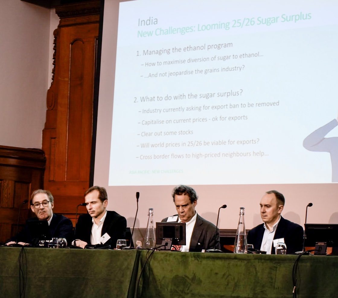 Analysing the sugar world … continent by continent: Julian Price, Olivier Crassard, José Orive, Gareth Forber (left to right). Not all messages are positive 🍬