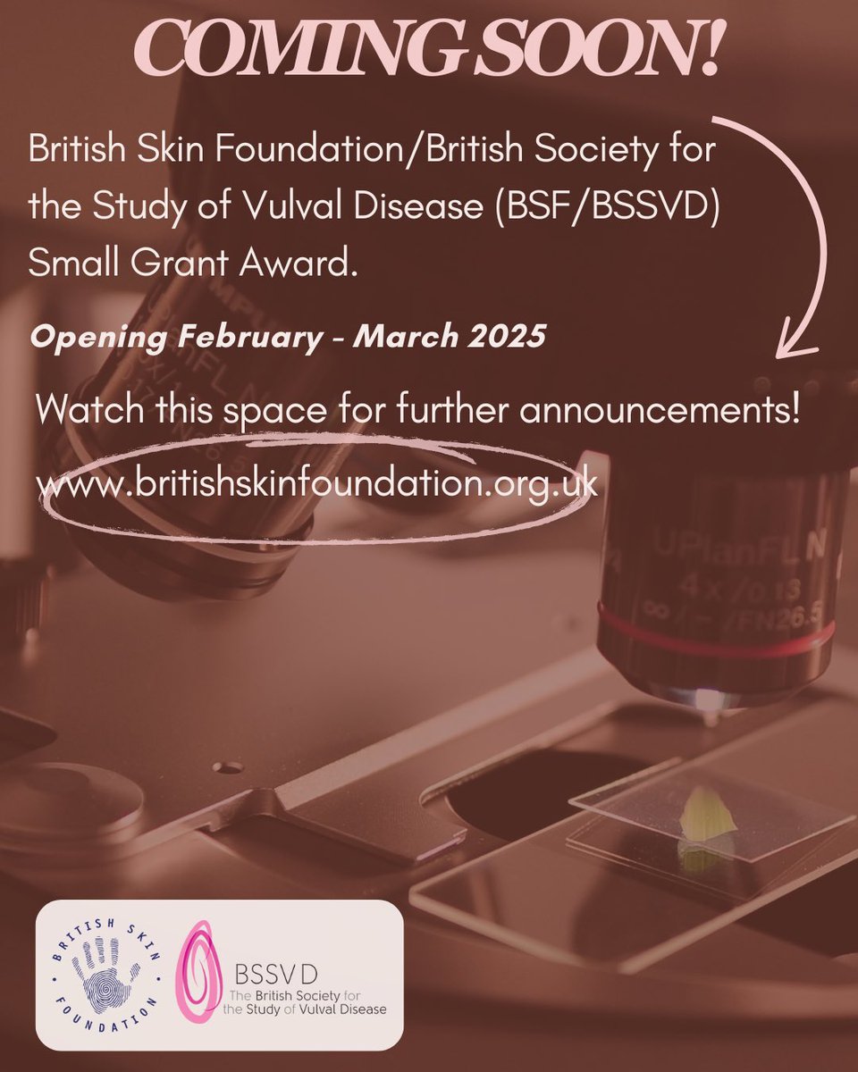 British Skin Foundation (@bsfcharity) on Twitter photo Some exciting news this Monday! The British Skin Foundation/British Society for the Study of Vulval Disease (BSF/BSSVD)
Small Grant Award will be coming soon. Keep an eye out on our channels for further announcements š
For more information on grants: britishskinfoundation.org.uk/Pages/Category⦠Some exciting news this Monday! The British Skin Foundation/British Society for the Study of Vulval Disease (BSF/BSSVD)
Small Grant Award will be coming soon. Keep an eye out on our channels for further announcements š
For more information on grants: britishskinfoundation.org.uk/Pages/Categoryā¦