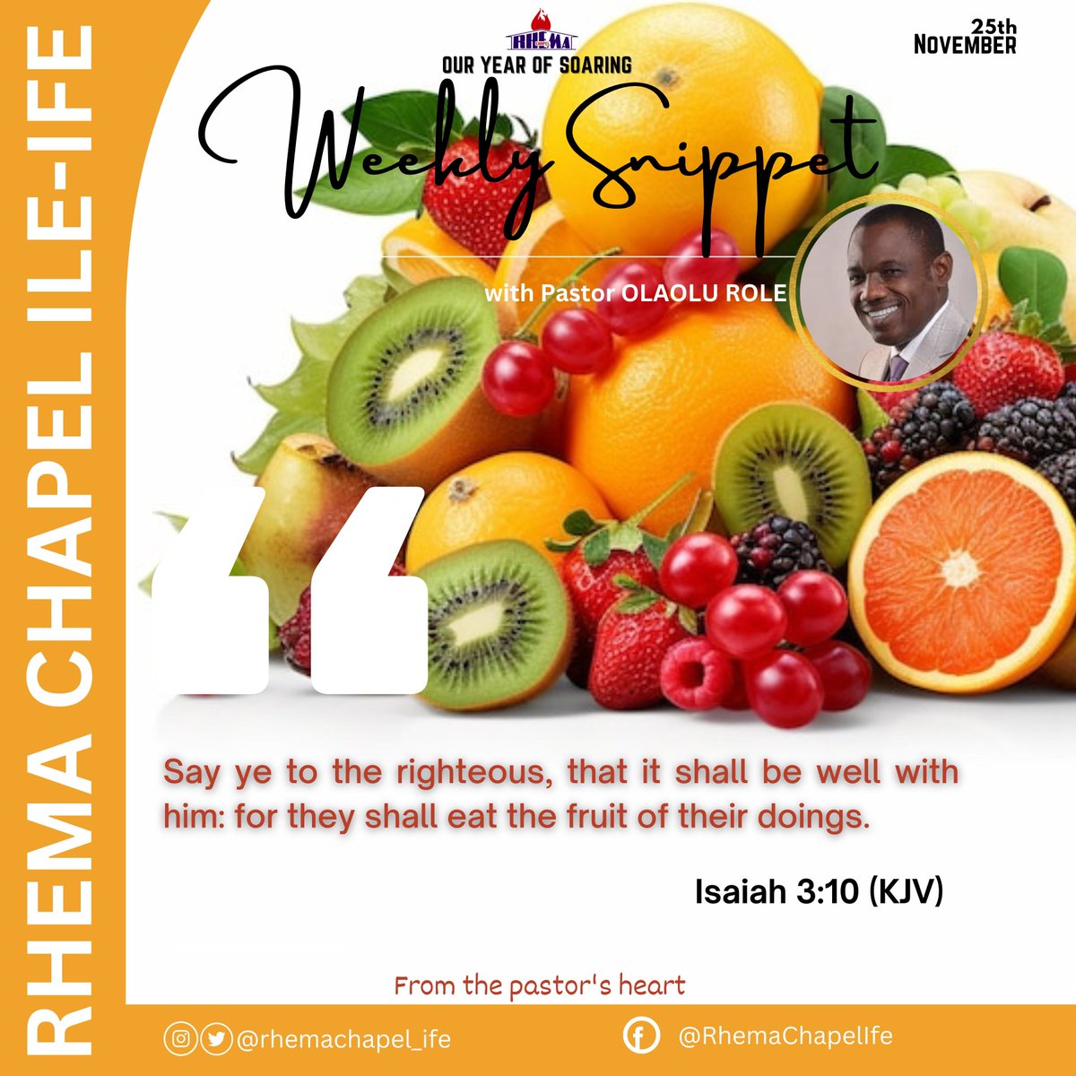 RhemaChapelxIfe's tweet photo. Welcome to the final week in November. As we wrap up the month, be expectant and ready to receive as God has promised to you. He will fulfill them.
Here is a declaration from the heart of Pastor Olaolu Role.
#RhemaIfe
#Soaring
#Emergence
#MondayMotivation
#WeeklySnippet https://t.co/DUIYSfiWb7
