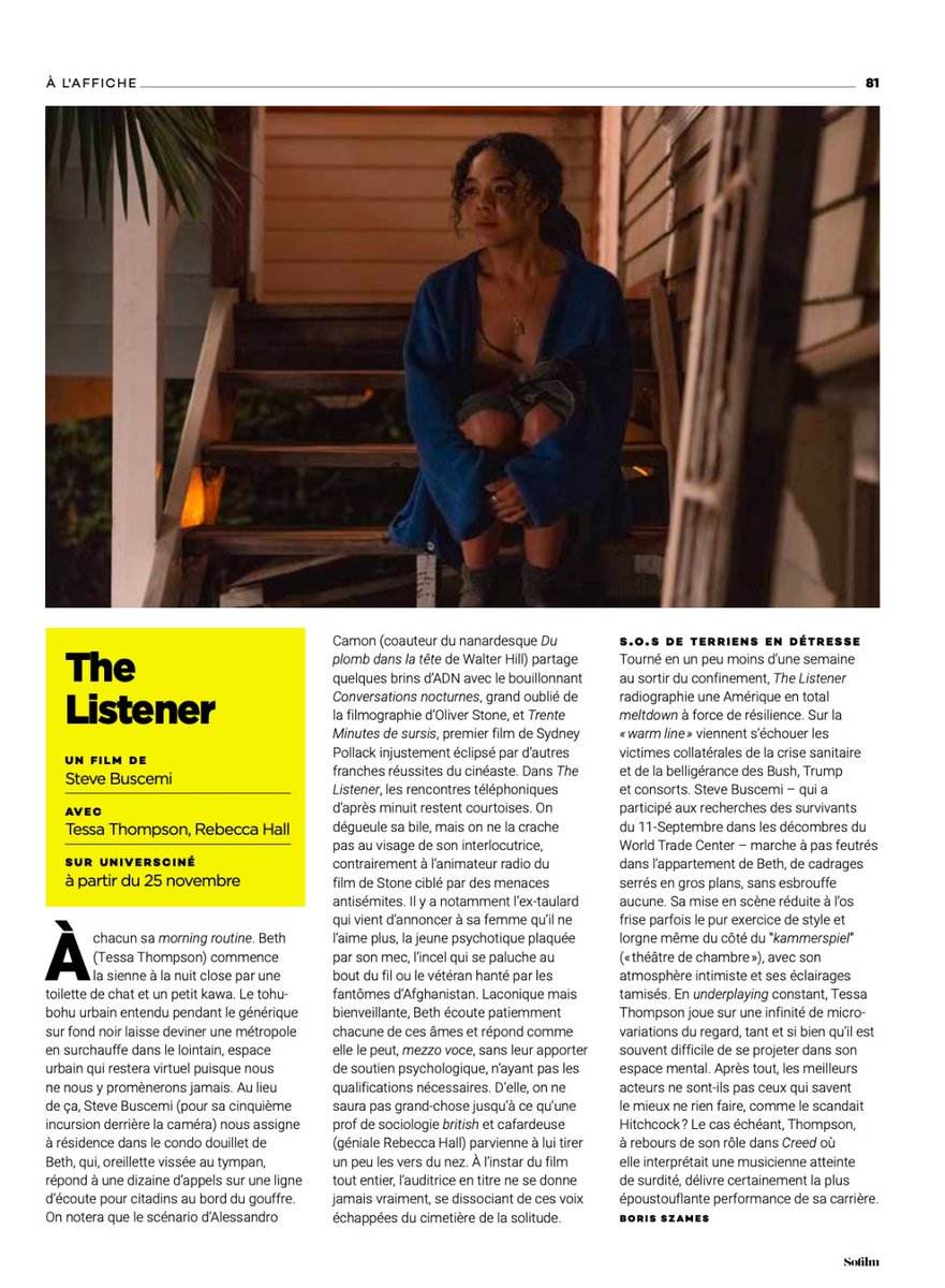 La plateforme @UniversCine sort aujourd’hui en catimini The Listener, cinquième long-métrage réalisé par Steve Buscemi au sortir du confinement.

📝 <a href="/So_Film/">Sofilm</a>