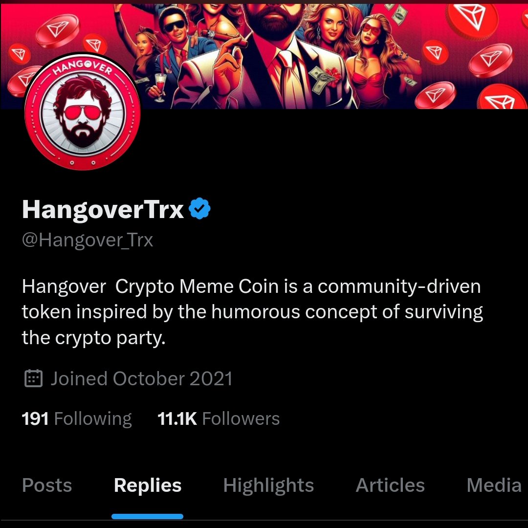 Tron_Hangover's tweet photo. We’re back and stronger than ever! 💪🍻 Unfortunately, our old account (@Hangover_Trx) with 11k followers was suspended, but the Hangover vibes can’t be stopped! 🚀

Follow our new official account right here for all updates and meme madness. Let’s keep the momentum going! 🔥 https://t.co/3ljCI8cHQ4