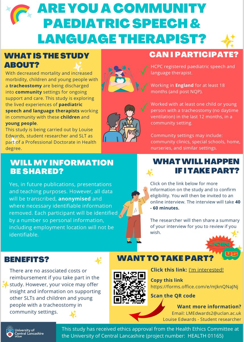 SpeechieSoph's tweet image. Attention Community Paediatric SLTs! Have you worked with a child with a #tracheostomy in the last 12 months? Please support our colleague with her PhD research project and contribute to the evidence base for these children and young people👇🏻👇🏻👇🏻