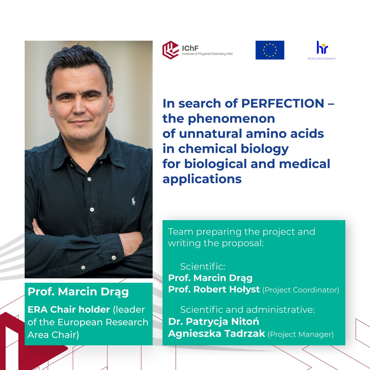 IChF PAN (@ichf_pan) on Twitter photo 🔊 We are proud to announce that <a href="/ICHF_PAN/">IChF PAN</a> has won the <a href="/EU_Commission/">European Commission</a>'s ERA Chairs grant. As part of the project PERFECTION we will launch a new unit for Biological & Medical Applications led by Prof. Marcin Drąg: ichf.edu.pl/en/press/the-i….
#IChF #PERFECTION_ERA_Chair <a href="/REA_research/">European Research Executive Agency</a> 🔊 We are proud to announce that <a href="/ICHF_PAN/">IChF PAN</a> has won the <a href="/EU_Commission/">European Commission</a>'s ERA Chairs grant. As part of the project PERFECTION we will launch a new unit for Biological & Medical Applications led by Prof. Marcin Drąg: ichf.edu.pl/en/press/the-i….
#IChF #PERFECTION_ERA_Chair <a href="/REA_research/">European Research Executive Agency</a>